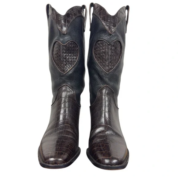 Brighton Western Festival Heart Braided Leather Cowgirl Country Croc Boots